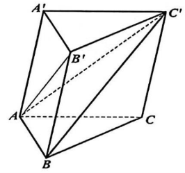 Cho hình lăng trụ tam giác ABC.A'B'C' (xem hình vẽ sau).Giao tuyến của hai mặt phẳng (ABC') và (A'B'C') là một đường thẳng song song với đường thẳng (ảnh 1)