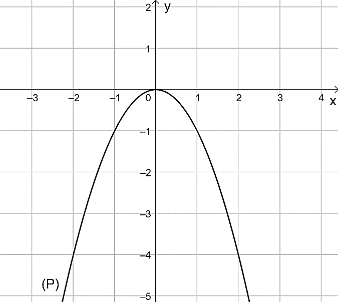 Cho đồ thị hàm số y = ax^2 (P) như hình vẽ:Khi đó: (ảnh 1)