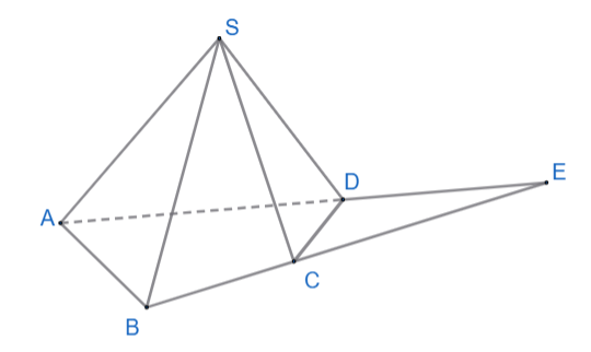 Cho hình chóp S.ABCD đáy là tứ giác lồi có hai cạnh AD và BC cắt nhau tại điểm E. Xét tính đúng/sai của các khẳng định sau: (ảnh 1)