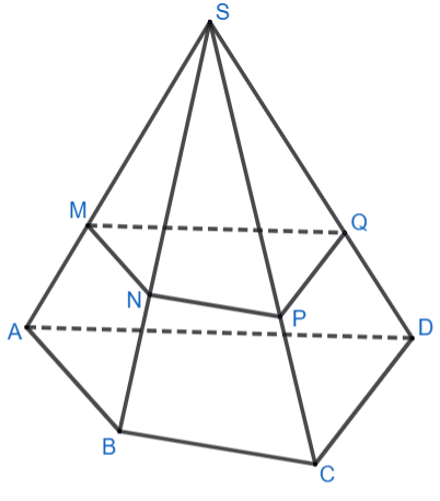 Cho hình chóp S.ABCD. Lấy điểm M trên cạnh SA sao cho SM = 2MA. Trên các cạnh SB, SC lần lượt lấy các điểm N, P sao cho MN ∥ AB và NP ∥ BC. Gọi Q là một điểm trên cạnh SD sao cho MQ ∥ AD. Biết độ dài cạnh CD = 24. Tính độ dài đoạn thẳng PQ. (ảnh 1)