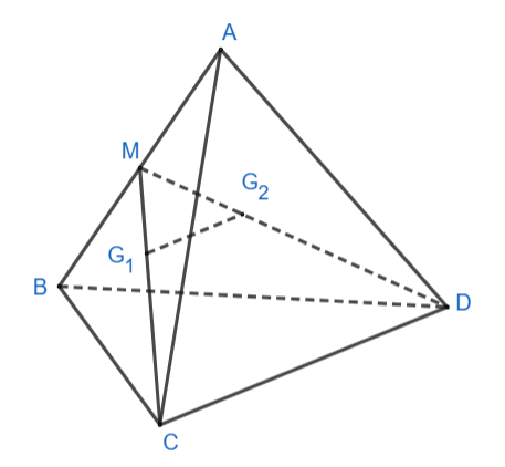 Cho tứ diện ABCD. Gọi G1, G2 lần lượt là trọng tâm của các tam giác ABC và ABD. Xét tính đúng/sai của các mệnh đề sau: (ảnh 1)