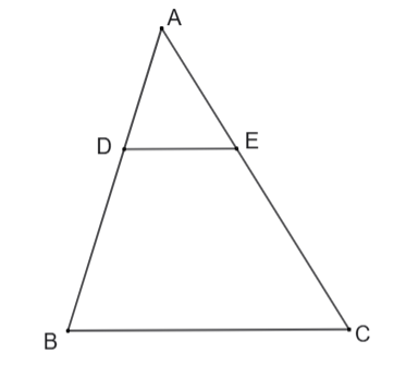 Cho tam giác ABC, đường thẳng DE song song với BC (D ∈ AB, E ∈ AC). Biết AD = 3 cm; AB = 8 cm; AE = 4,5 cm. Xét tính đúng/sai của các khẳng định sau: (ảnh 1)