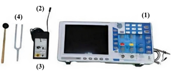 Hình bên là một số dụng cụ thí nghiệm đo tần số của sóng âm. Dụng cụ được sử dụng để tạo ra âm thanh có tần số xác định là
 (ảnh 1)