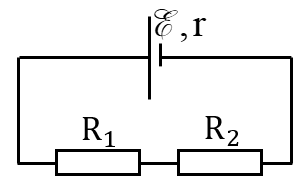 Cho mạch điện có sơ đồ như hình bên dưới. Biết E = 9 V, r = 1 Omega, R_1 = 3 Omega, R_2 = 6 Omega. Bỏ qua điện trở của các dây (ảnh 1)