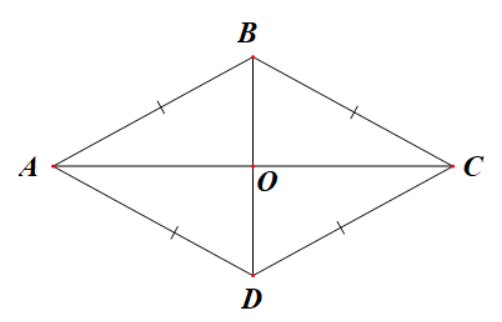Cho tứ giác ABCD có AB = BC = CD = DA. Gọi O là giao điểm của hai đường chéo AC và BD. Xét tính đúng/sai của các khẳng định sau: (ảnh 1)