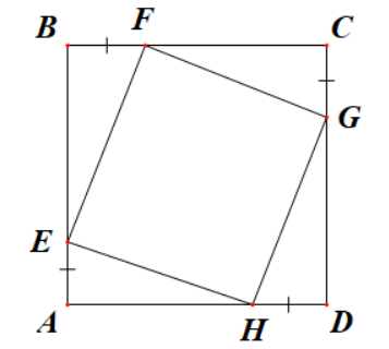 Cho hình vuông ABCD. Trên các cạnh AB, BC, CD, DA lần lượt lấy các điểm E, F, G, H sao cho AE = BF = CG = DH. Xét tính đúng/sai của các khẳng định sau: (ảnh 1)