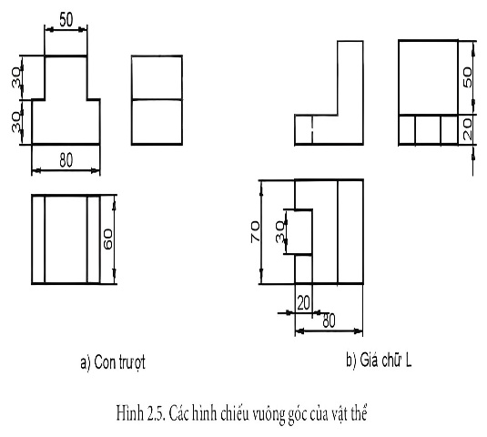  Vẽ 3 hình chiếu vuông góc của vật thể sau: (ảnh 2)