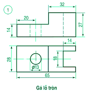 Vẽ hình chiếu trục đo của vật thể Gá lỗ tròn: (ảnh 1)