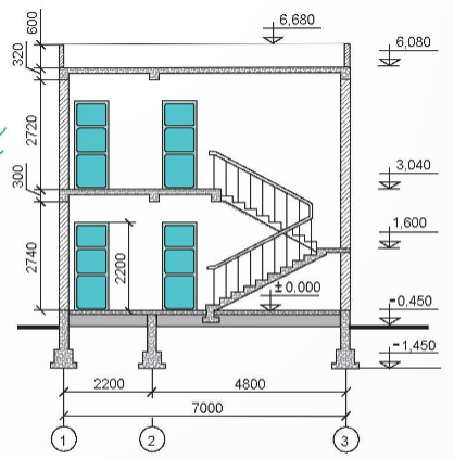 Đọc bản vẽ mặt cắt A-A của ngôi nhà hai tầng dưới đây và cho biết:- Chiều cao của tường tầng 1.- Chiều cao cửa đi. (ảnh 1)