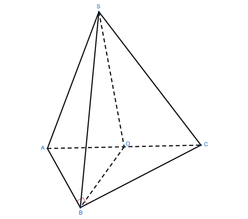 Cho hình chóp S.ABC có SA = SB = SC và đáy ABC là tam giác vuông tại B. Gọi O là hình chiếu vuông góc của S trên mặt phẳng (ABC). Xét tính đúng hay sai của các khẳng định sau: (ảnh 1)
