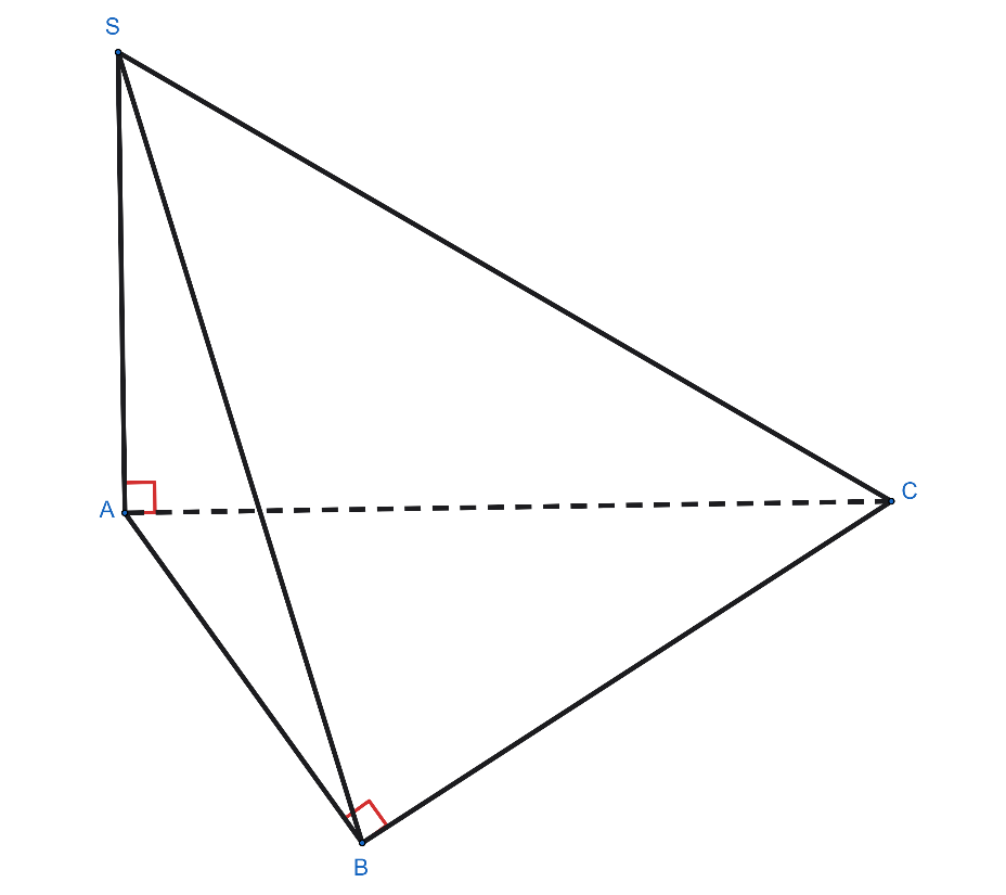 Cho hình chóp S.ABC có SA ⊥ (ABC), đáy ABC là tam giác vuông tại B. Biết SA = AB = a và BC = \(a\sqrt 3 \). Xét tính đúng, sai của các khẳng định sau: (ảnh 1)