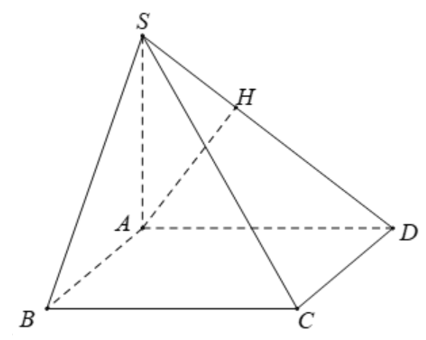 Cho hình chóp S.ABCD có SA ⊥ (ABCD), đáy ABCD là hình chữ nhật, AB = a, AD = 2a, SA = a. Xét tính đúng sai của các khẳng định sau: (ảnh 1)