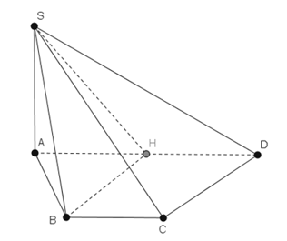 Cho hình chóp S.ABCD có đáy là hình thang vuông tại A và B, AB = BC = căn 3, AD = 2 căn3, SA vuông góc với mặt đáy và SA = \sqrt 3 \). Tính khoảng cách giữa SB và CD.\[\] (ảnh 1)