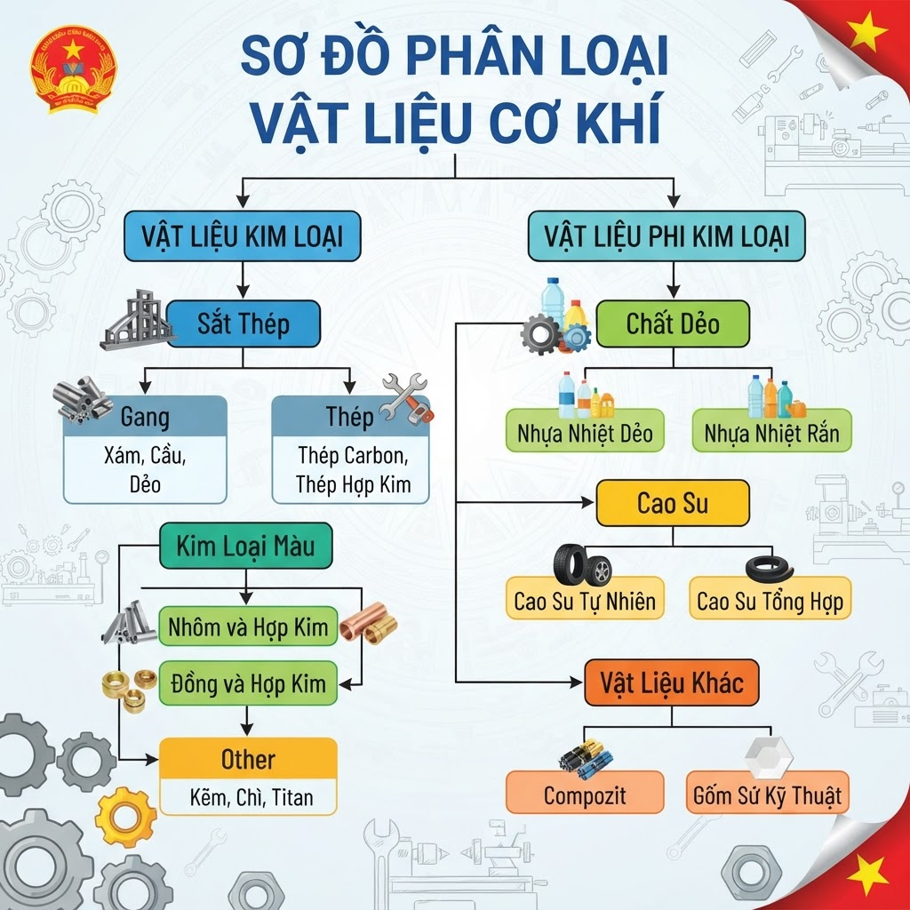  Em hãy vẽ sơ đồ phân loại vật liệu cơ khí? (ảnh 1)