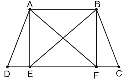 Vẽ hình thang cân ABCD (AB // CD) có AB = 3 cm, DC = 5 cm. Lấy F thuộc cạnh DC sao cho FC = 1 cm. Qua A kẻ đường thẳng vuông góc với DC cắt DC tại E.
Xét tính đúng/sai của mỗi khẳng định sau: (ảnh 1)