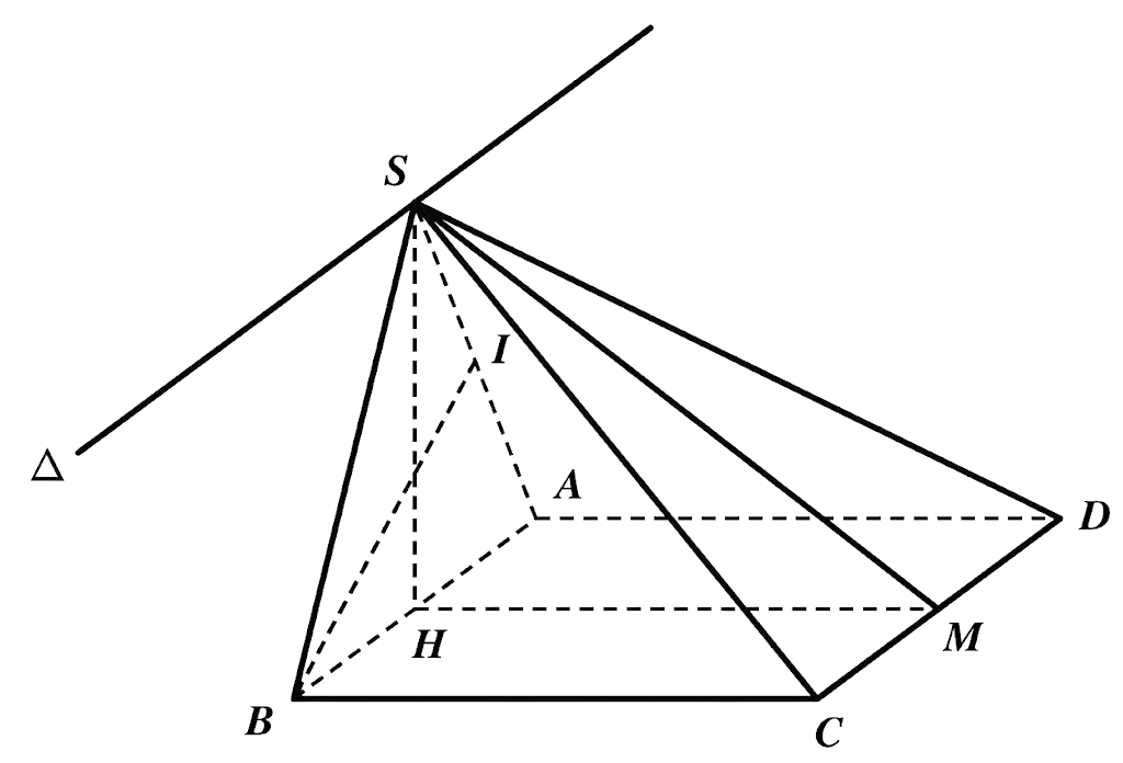 Cho hình chóp \(S.ABCD\) có đáy là hình chữ nhật với \(AB = 2a,BC = a\), tam giác đều \(SAB\) nằm trên mặt phẳng vuông góc với đáy. Mỗi phát biểu sau đây là đúng hay sai?
Giao tuyến của hai m (ảnh 1)