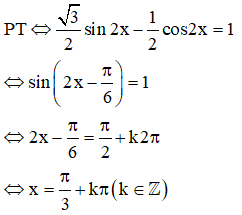 Phương trình căn 3sin2x-cos2x = 2 với nghiệm S=pi/3+kpi/2 (ảnh 1)