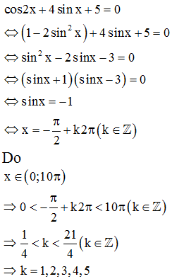 Phương trình cos2x+4sinx+5=0 có bao nhiêu nghiệm (ảnh 1)