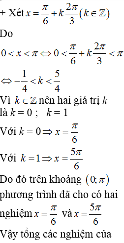 Cho phương trình sin(2x-pi/4)=sin(x+3pi/4) Tính tổng các nghiệm thuộc khoảng (0;pi) (ảnh 2)