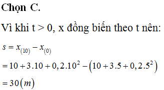 Phương trình chuyển động của một vật là x=10+3t+0,2t^2 (ảnh 1)
