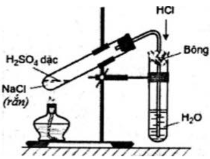 Cho hình vẽ mô tả thí nghiệm điều chế khí hiđrô clorua trong phòng ...