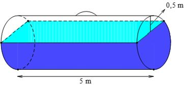 Một bồn hình trụ đang chứa dầu, được đặt nằm ngang, có chiều dài bồn