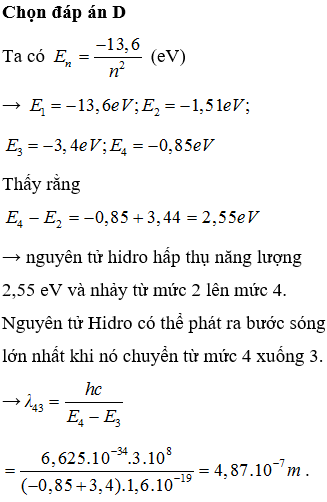 Các mức năng lượng của trạng thái dừng của nguyên tử hidro được xác định bằng