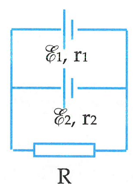 Cho mạch điện như hình vẽ:, trong đó E1 = 20V; E 2 =32 V; r 1 = 1 ôm , r2 =0,5 ôm (ảnh 1)