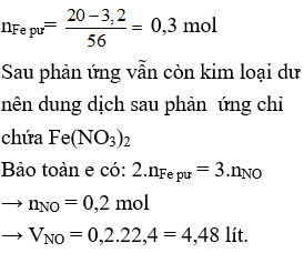 Cho 20 gam bột Fe vào dung dịch HNO3, khuấy đến khi phản ứng xong (ảnh 1)