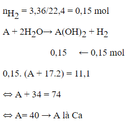 Cho kim loại A, hóa trị II tác dụng với nước ở nhiệt độ thường Biết rằng sau phản ứng thu được 3,36 l (ảnh 1)