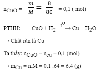 Cho 8g CuO tác dụng hết với H2 ở nhiệt độ cao. Sau phản ứng thấy có m (g) chất rắn. Xác định công thức hóa (ảnh 1)