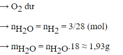 Cho 2,4 lít khí H2 tác dụng với 7,6 lít khí O2 thu được khối lượng nước là Biết các thể tích khí được đo ở đktc. (ảnh 1)
