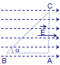 A, B, C là ba điểm tạo thành tam giác vuông tại A đặt trong điện trường đều có véc tơ E (ảnh 1)