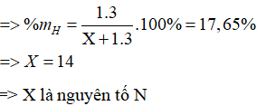 X là nguyên tố phi kim có hóa trị III trong hợp chất với hiđro Biết thành phần phần trăm khối lượng của hiđro (ảnh 1)