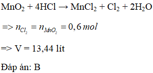Hòa tan hoàn toàn 52,2 gam MnO2 trong dung dịch HCl đặc, nóng, dư thì sau phản ứng thu được bao nhiêu lít khí  Cl2 (đktc)? (ảnh 1)