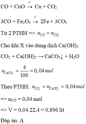 Dẫn từ từ V lít khí CO (ở đktc) đi qua một ống sứ đựng lượng dư hỗn hợp rắn gồm CuO, Fe2O3  (ở nhiệt độ (ảnh 1)