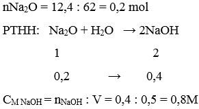 Hòa tan hết 12,4 gam Natrioxit vào nước thu được 500ml dung dịch A Nồng độ mol của dung dịch A là  (ảnh 1)