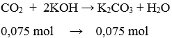 Cho 1,68 lít CO2 (đktc) sục vào bình đựng 250 ml dung dịch KOH dư. Biết thể tích dung dịch trước và sau (ảnh 1)