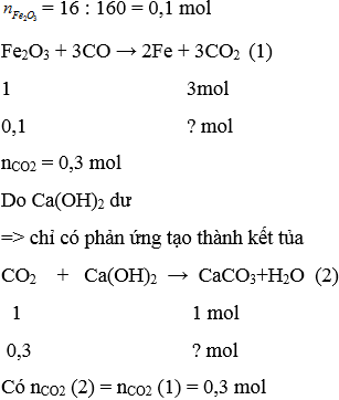 Khử 16 gam Fe2O3 bằng CO dư , sản phẩm khí thu được cho đi vào dung dịch  Ca(OH)2 dư thu được a gam (ảnh 1)