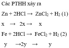 Hoà tan 12,1 g hỗn hợp bột kim loại Zn và Fe cần 400ml dung dịch HCl 1M. Khối lượng hỗn hợp muối thu được sau phản ứng là: (ảnh 1)
