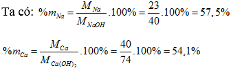 Thành phần phần trăm của Na và Ca trong hợp chất NaOH và Ca(OH)2 A. 50% và 54% B. 52% và 56% (ảnh 2)