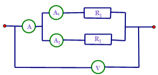 Cho mạch điện có sơ đồ  như hình bên  trong đó điện trở R1 = 18 , R2 = 12 ôm Vôn kế chỉ 36V. Số chỉ của ampe kế A1 là: (ảnh 1)