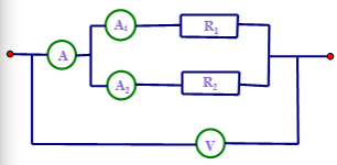 Cho mạch điện có sơ đồ  như hình bên  trong đó điện trở R1 = 15 , R2 = 10 . Ampe kế A1 chỉ 0,5A  Số chỉ của vôn kế là (ảnh 1)