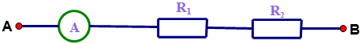 Cho mạch điện như hình vẽ:  Cho R1 = 15  ,R2 = 20 , ampe kế chỉ 0,3A. Hiệu điện thế của đoạn mạch AB có giá trị là: (ảnh 1)