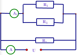 Một đoạn mạch gồm ba điện trở R1 = 9 , R2 = 18 và R3 = 24 được mắc vào hiệu điện thế U = 3,6V như sơ đồ bên  (ảnh 1)