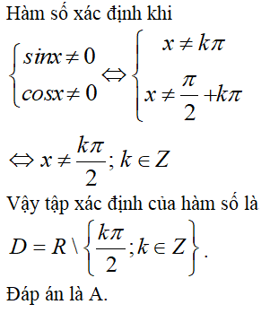 Tìm tập xác định D của hàm số y = (sinx + 2)/ (sinx.cos^2x) A.D=R\{kpi/2;k thuộc Z} B.D=R\{pi/2 + kpi;k thuộc Z}  (ảnh 1)