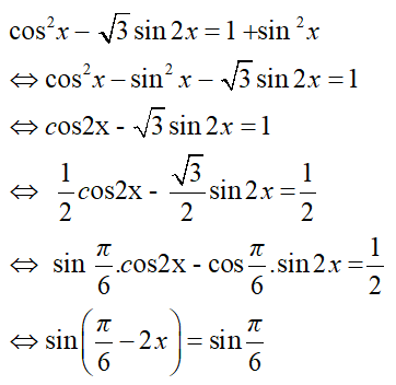 Nghiệm của phương trình cos^2 x - căn 3 sin2x = 1 + sinx^2 là: A.kpi, k thuộc Z hoặc -pi/3 + k2pi , k thuộc Z (ảnh 1)
