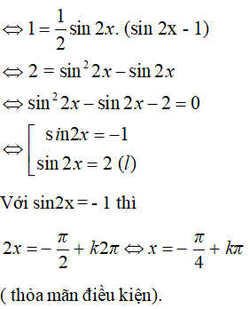 Nghiệm của phương trình tanx + cotx = sin2x - 1 là: A.x = pi/4+ k2pi, k thuộc Z (ảnh 2)