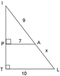Tính giá trị của x trong hình dưới đây: A. x = 3  B. 27/ 7  C. 4  D. 27/5 (ảnh 1)