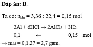 Cho lá nhôm vào dung dịch axit HCl có dư thu được 3,36 lít khí hiđro (ở đktc). Khối lượng nhôm đã phản ứng là (ảnh 1)